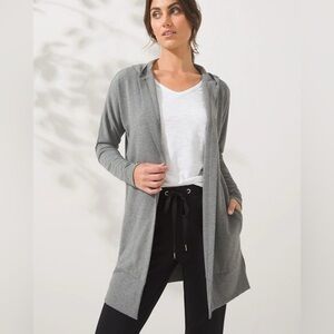 Soma WKND Soft Brushed Terry Hooded Open Cardigan Pockets Stretch Lounge Gray M